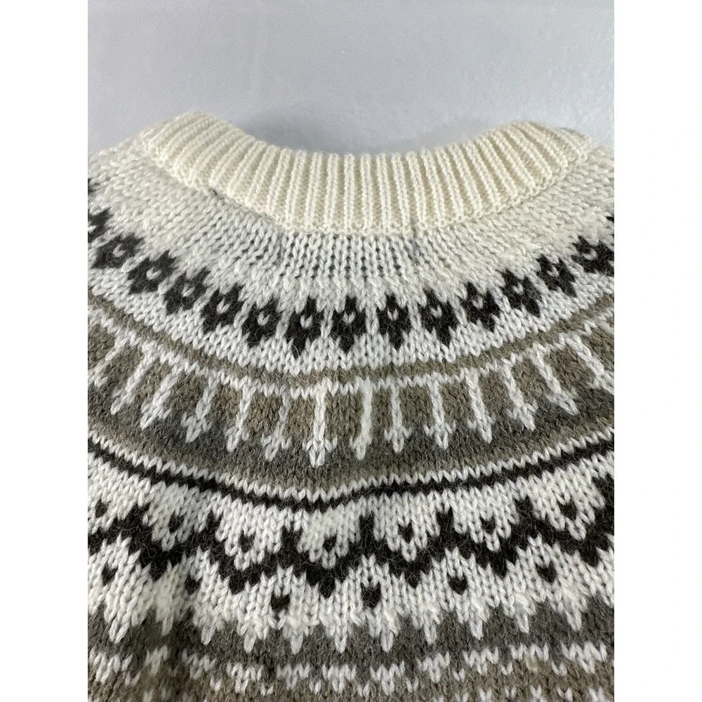 VTG Peter England Fair Isle Geometric Pattern Sweater Adult Large Ivory Ski Knit